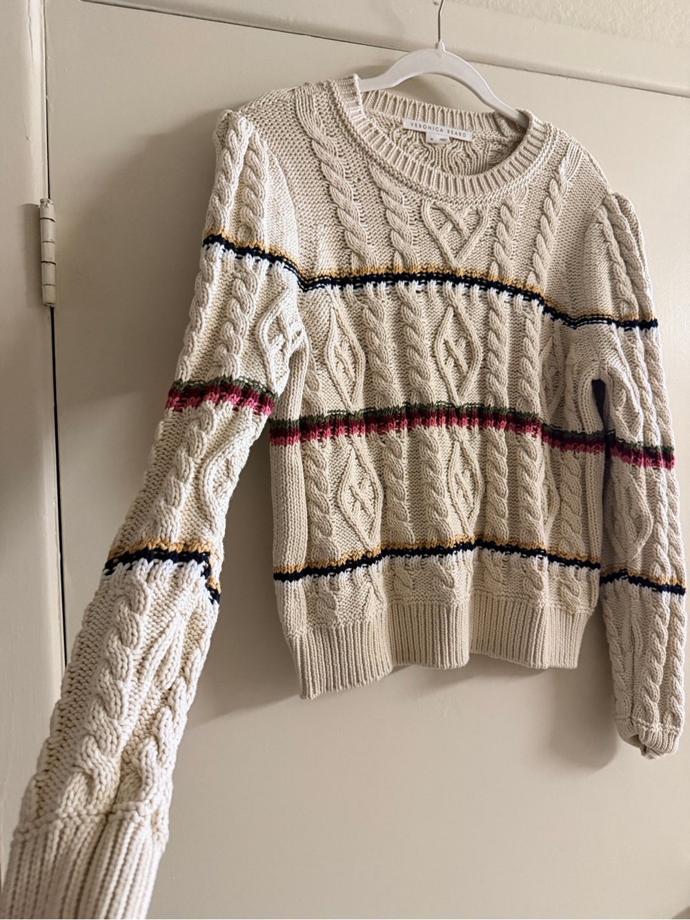Veronica Beard Bruna Cable Knit Striped Sweater XL - Picture 7 of 9